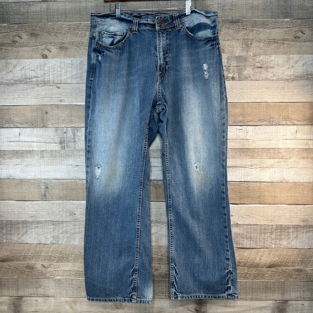 Express‎ Jeans Mens 36x30 Blue Distressed Straight Leg Denim Medium Wash Pants